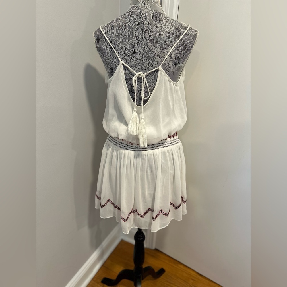 Free People Sz:L White Chiffon Flowy Boho Summer Dress Aztec Tribal Embroidery. - Picture 2 of 15